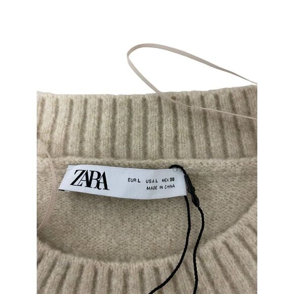 Zara Womens Sweater L Ecru Beige Pullover Crew Neck Cozy Soft Knit 2142/168 NWT - Picture 7 of 11
